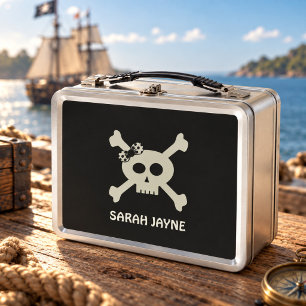 Piratenschädel-und-Kreuzknochen-Metall-Lunchbox Metall Brotdose