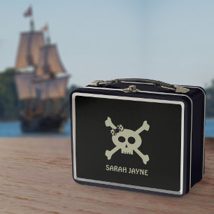Piratenschädel-und-Kreuzknochen-Metall-Lunchbox Metall Brotdose