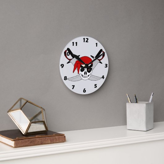 Piratenschädel und Schwerter Design Runde Wanduhr (Büro)