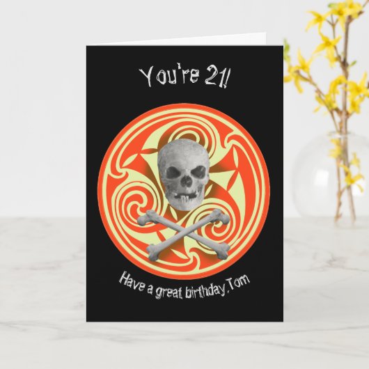 Piratenschädel zum Geburtstag Karte (Gelbe Blume)