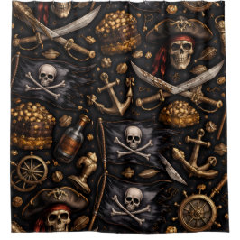 Piratenschatz-Duschvorhang aus dem goldenen Zeital Duschvorhang