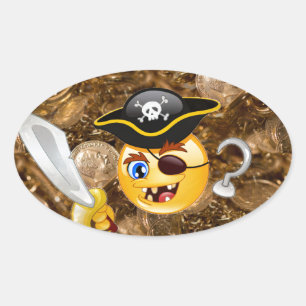 Piratenschatz-Emoji Ovaler Aufkleber