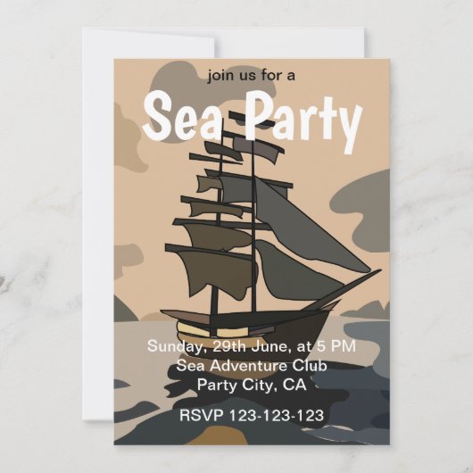 Piratenschiff-Adventure Pirate Sea Party Einladung (Vorderseite)