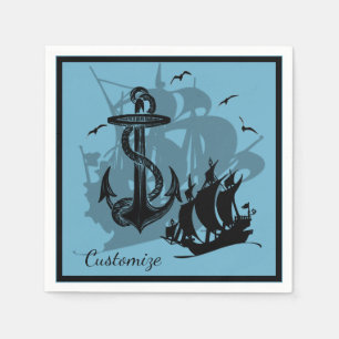 Piratenschiff & Anchor Black Silhouette Napkins 3 Serviette