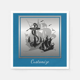 Piratenschiff & Anchor Black Silhouette Napkins 4 Serviette
