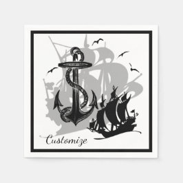 Piratenschiff & Anchor Black Silhouette Napkins Serviette