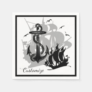 Piratenschiff & Anchor Black Silhouette Napkins Serviette