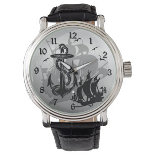Piratenschiff & Anchor Black Silhouette Watch 2 Armbanduhr