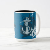 Piratenschiff & Anchor Tasse der weißen Silhouette (VorderseiteRechts)