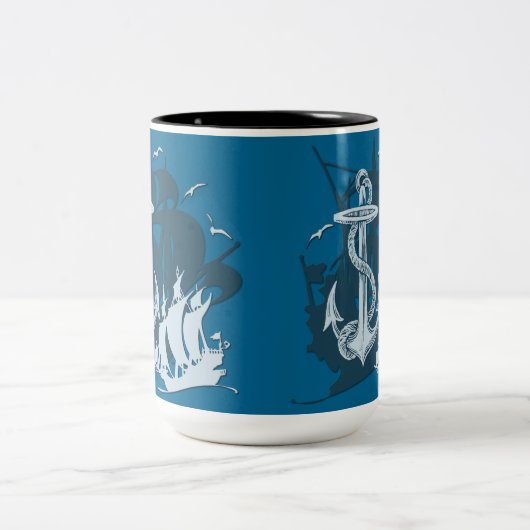 Piratenschiff & Anchor Tasse der weißen Silhouette (Mittel)