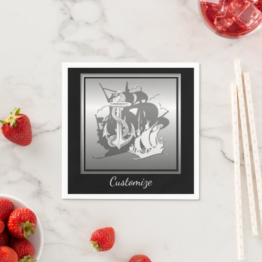 Piratenschiff & Anchor Weiße Silhouette Napkins 2 Serviette (Beispiel)