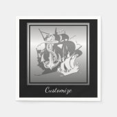 Piratenschiff & Anchor Weiße Silhouette Napkins 2 Serviette (Vorderseite)