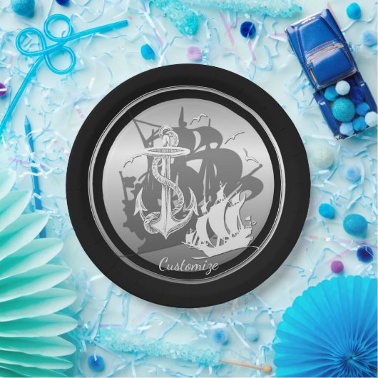 Piratenschiff & Anchor Weiße Silhouette Teller 2 (Party)