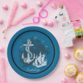 Piratenschiff & Anchor White Silhouette Paper Tell Pappteller (Party)