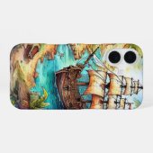 Piratenschiff Ankunft auf einer tropischen Insel iPhone 16 Hülle (Rückseite (Horizontal))