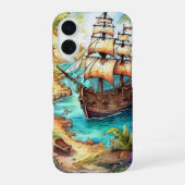 Piratenschiff Ankunft auf einer tropischen Insel iPhone 16 Hülle (Rückseite)