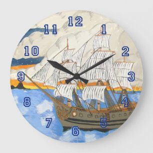 Piratenschiff auf See Große Wanduhr