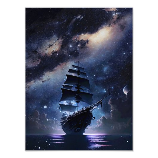 Piratenschiff auf See unter der Nacht Sky Fotodruck (Vorne)