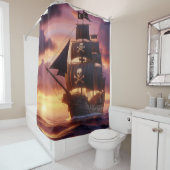 Piratenschiff bei Sonnenaufgang/Sonnenuntergang Duschvorhang (Beispiel)