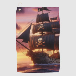 Piratenschiff bei Sonnenaufgang/Sonnenuntergang Golfhandtuch
