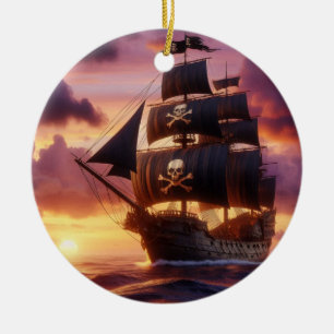 Piratenschiff bei Sonnenaufgang/Sonnenuntergang Keramik Ornament