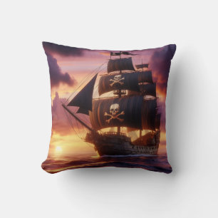 Piratenschiff bei Sonnenaufgang/Sonnenuntergang Kissen
