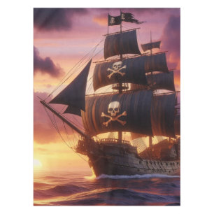 Piratenschiff bei Sonnenaufgang/Sonnenuntergang Tischdecke