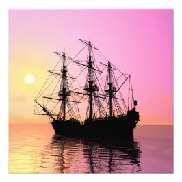 Piratenschiff bei Sonnenuntergang Fotodruck