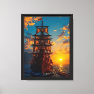 Piratenschiff bei Sonnenuntergang Leinwand Wandbil
