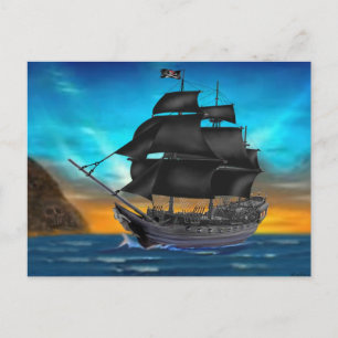 PIRATENSCHIFF BEI SONNENUNTERGANG POSTKARTE