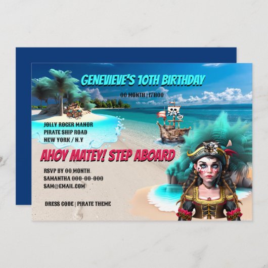 Piratenschiff Einladung (Vorne/Hinten)