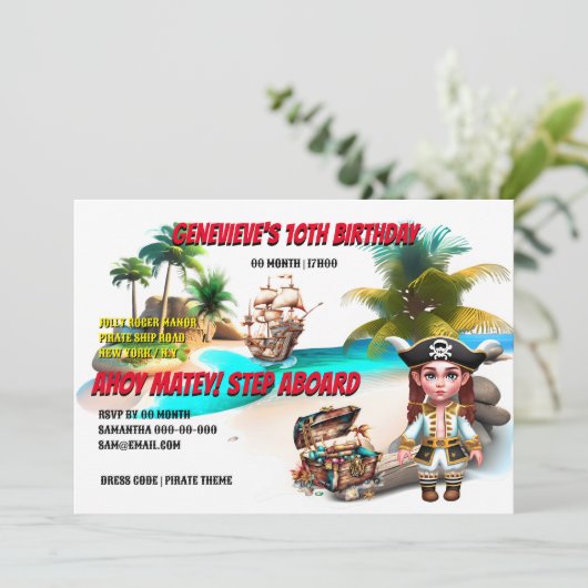 Piratenschiff Einladung (Stehend Vorderseite)
