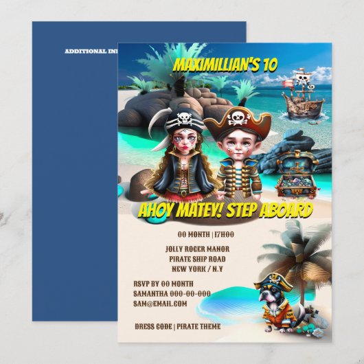 Piratenschiff Einladung (Vorne/Hinten)