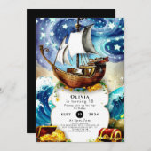 Piratenschiff für Kinder zum Geburtstag Einladung (Vorne/Hinten)