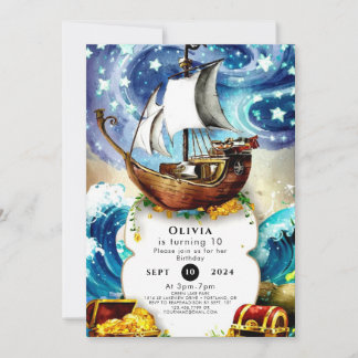 Piratenschiff für Kinder zum Geburtstag Einladung