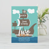 Piratenschiff Geburtstag Ahoy Party jedes Alter Aq Einladung (Stehend Vorderseite)