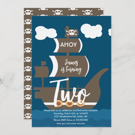 Piratenschiff Geburtstag Ahoy Party jedes Alter br Einladung (Vorne/Hinten)