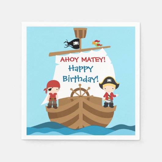 Piratenschiff Geburtstagspapier Napkins Serviette (Vorderseite)