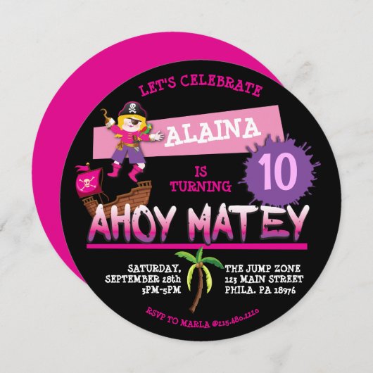 Piratenschiff Geburtstagspartei Einladung (Vorne/Hinten)