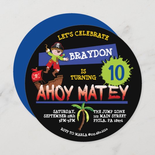 Piratenschiff Geburtstagspartei Einladung (Vorne/Hinten)