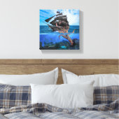 Piratenschiff gegen den riesigen Tintenfisch Leinwanddruck (Insitu (Schlafzimmer))