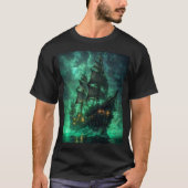 Piratenschiff im dunklen T - Shirt (Vorderseite)