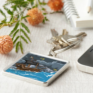 Piratenschiff im Sturm Schlüsselanhänger