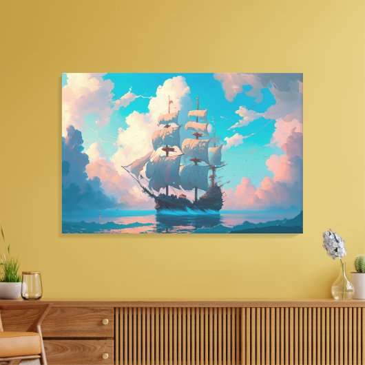 Piratenschiff in flauschigen Teigwolken Leinwanddruck (Insitu (Wohnzimmer))