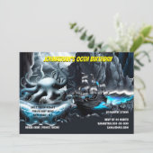 Piratenschiff kraken stürmische Nacht Meer Spooky Einladung (Stehend Vorderseite)