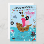 Piratenschiff Mädchen Geburtstagseinladung. Einladung (Vorne/Hinten)