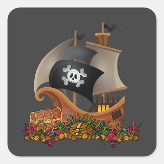 Piratenschiff mit Coolem Treasure Halloween-Segeln Quadratischer Aufkleber (Vorderseite)