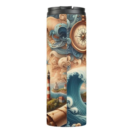 Piratenschiff mit Kompass und Waves Thermosbecher (Rückseite)