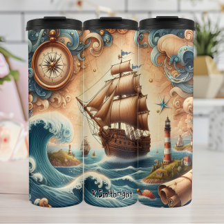 Piratenschiff mit Kompass und Waves Thermosbecher