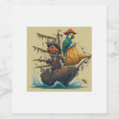 Piratenschiff mit Papagei Weinetikett (Einzelnes Label)